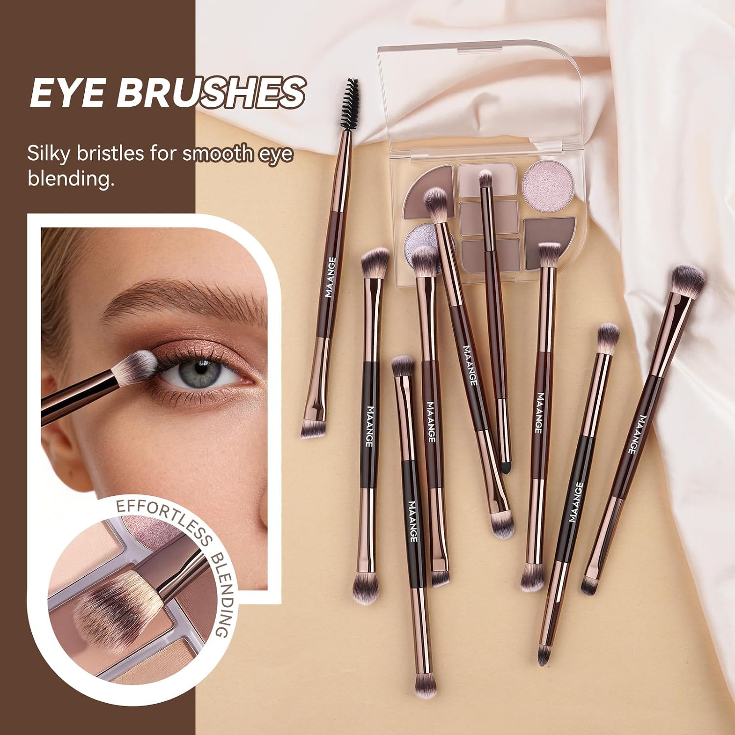 MAANGE 13 Pcs Makeup Brushes with brown Bag - Image 13