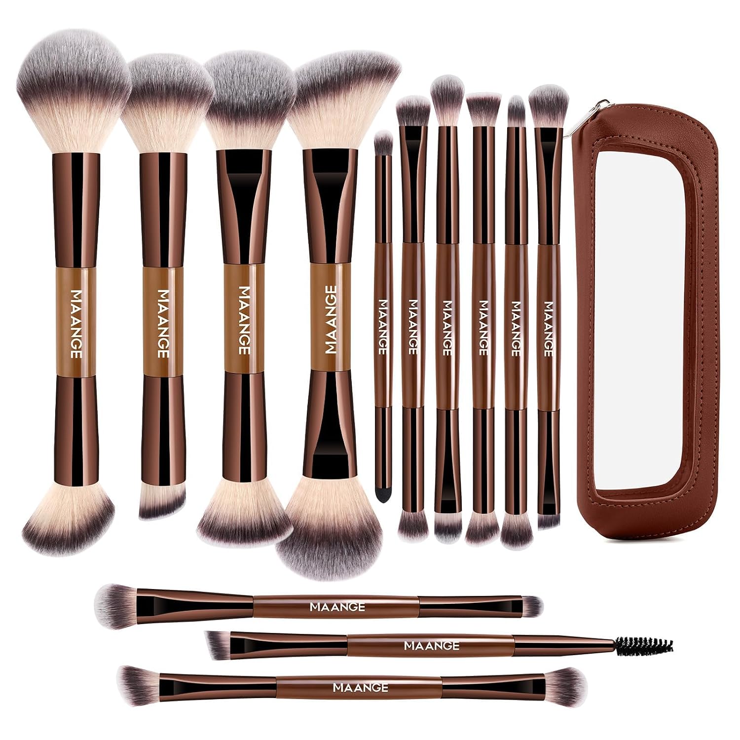MAANGE 13 Pcs Makeup Brushes with brown Bag