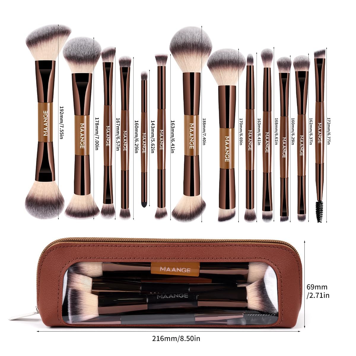 MAANGE 13 Pcs Makeup Brushes with brown Bag - Image 2