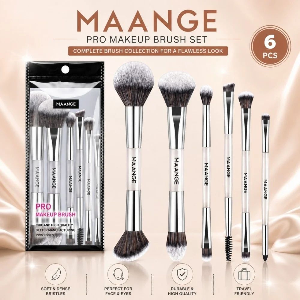 MAANGE 6pcs 2 in 1 Makeup brush